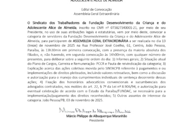 EDITAL DE CONVOCAÇÃO – ASSEMBLEIA GERAL EXTRAORDINÁRIA SINTAC – 03 DE NOVEMBRO DE 2025